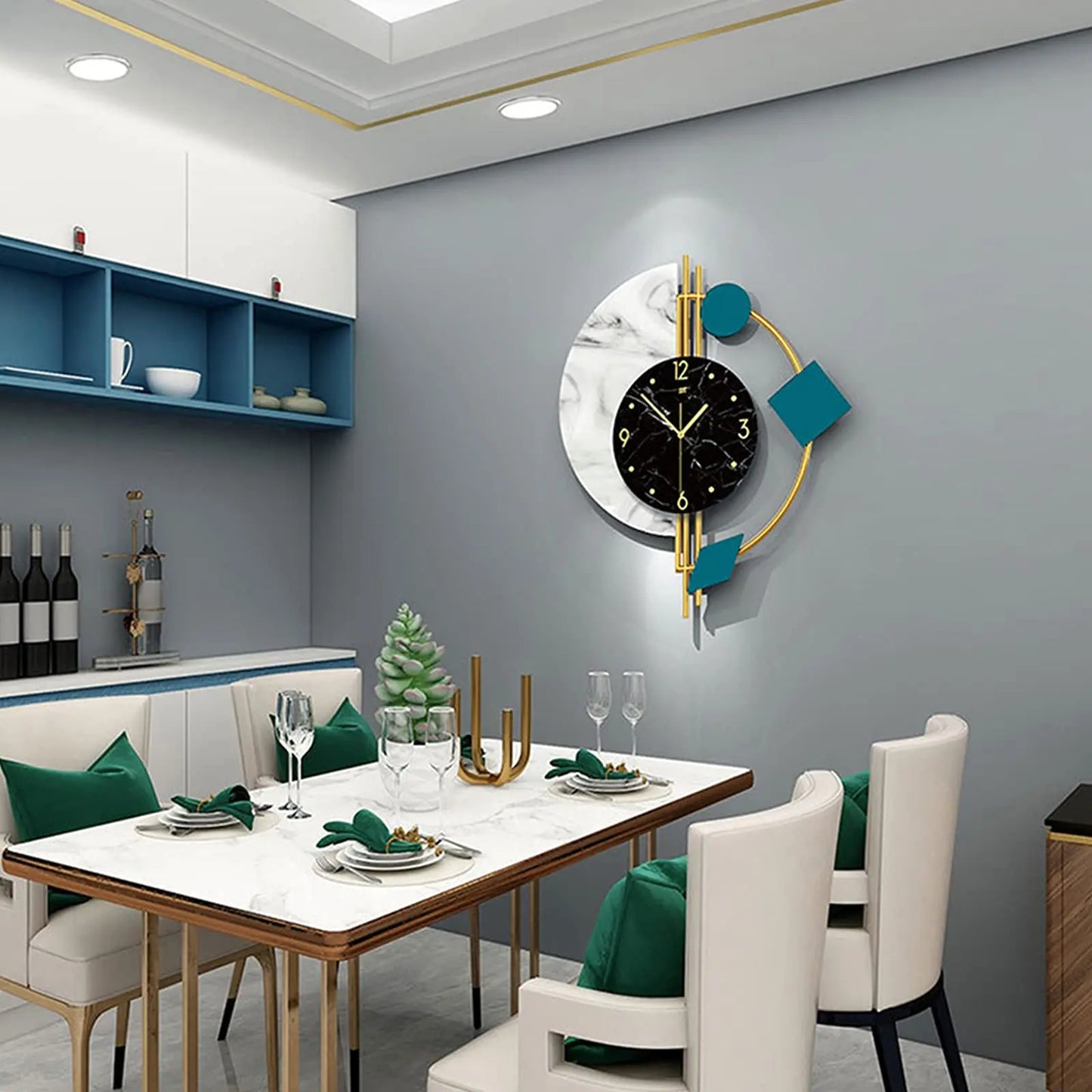 22 Inch Marble Wall Clock Nordic Style Luxury Living Room Silent Non Ticking Battery Operated