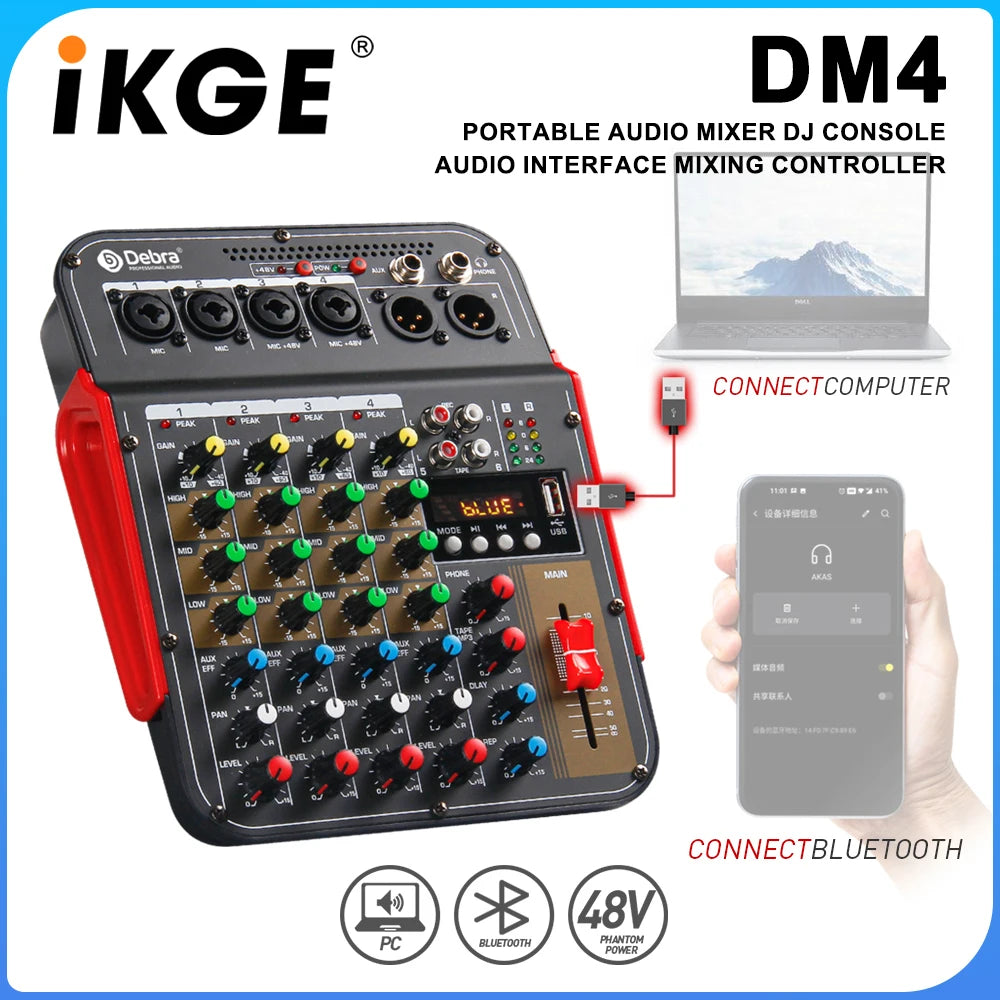 DM4 6 Channel Audio Mixer with Bluetooth and USB Recording