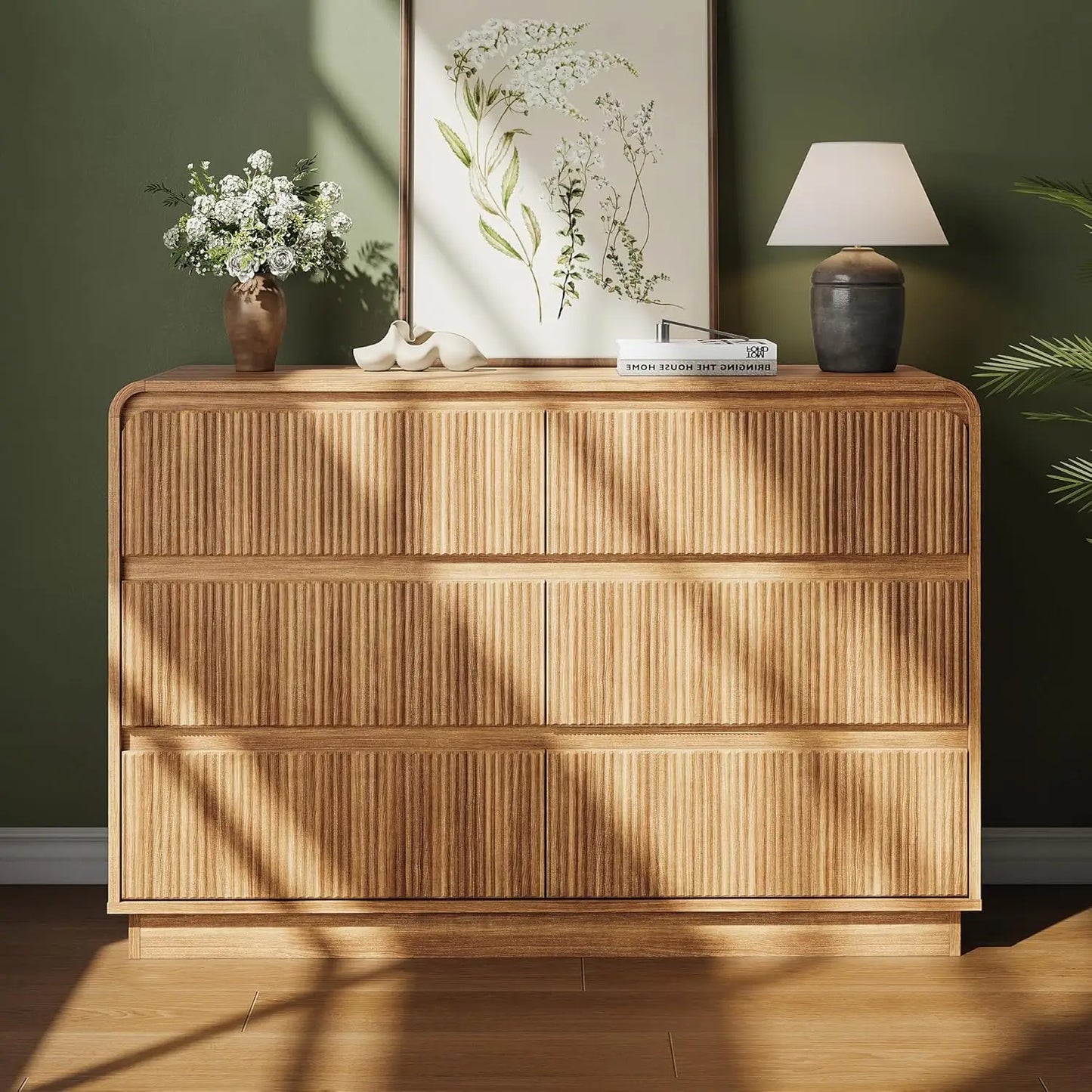 Modern Curved 6 Drawer Dresser 48W Wood Chest Bedroom