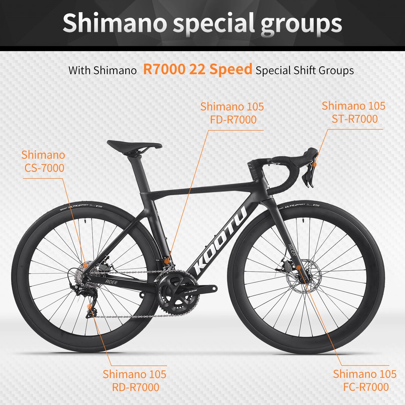 Kootu Carbon Fiber Road Bike with Shimano R7000 22 Speed - Antland Marketplace