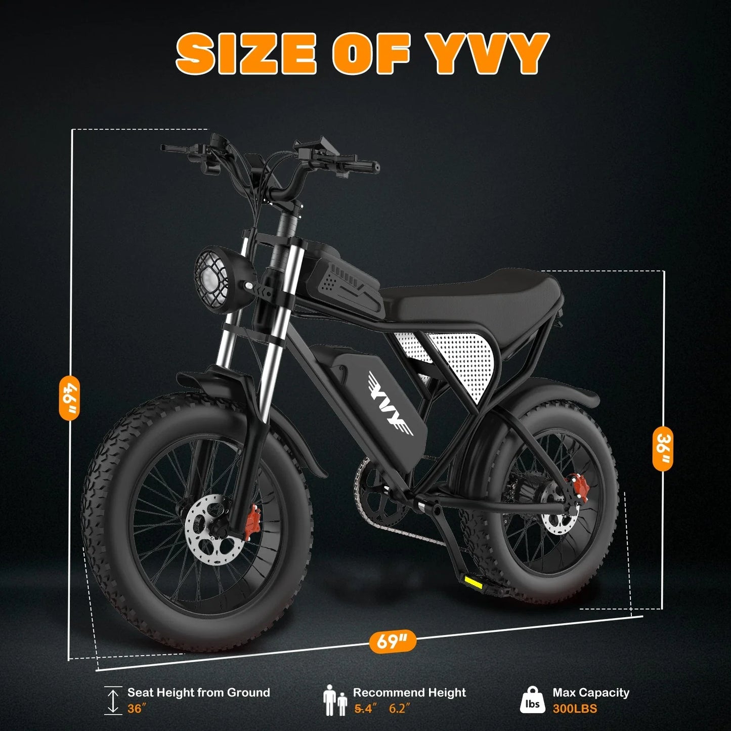 YVY 1500W Fat Tire Electric Bike All Terrain 33MPH 20 Inch Battery 48V