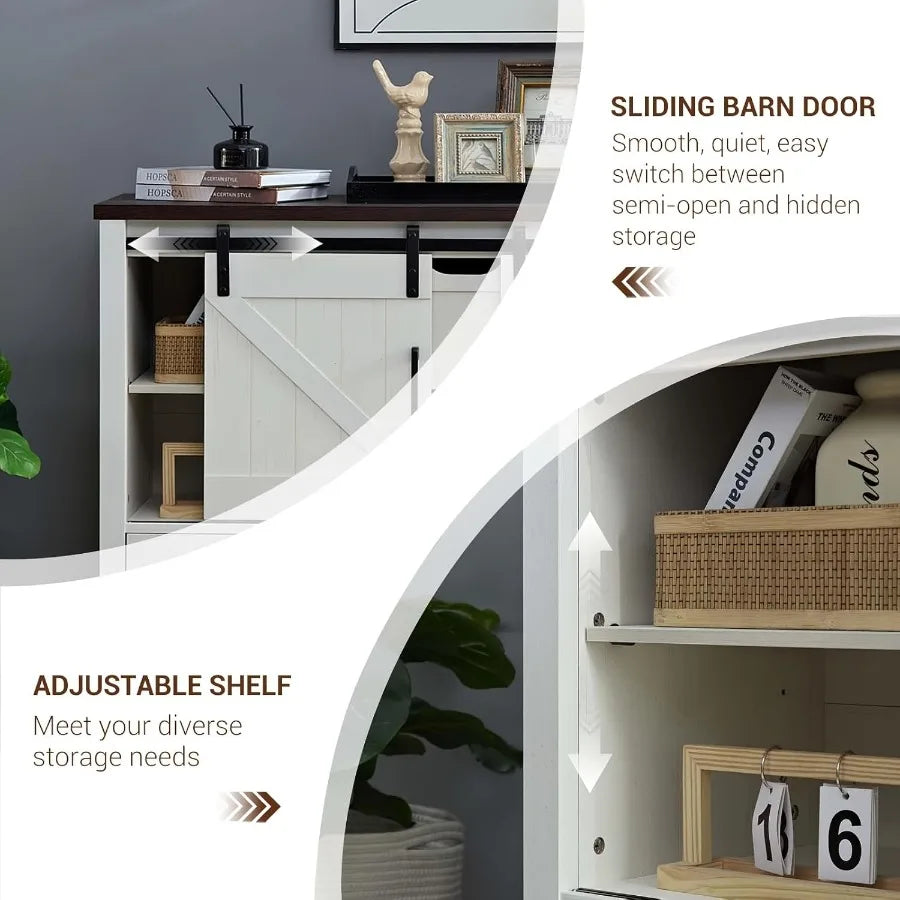 White Farmhouse Dresser Sliding Barn Door 48 Wide 4 Drawers
