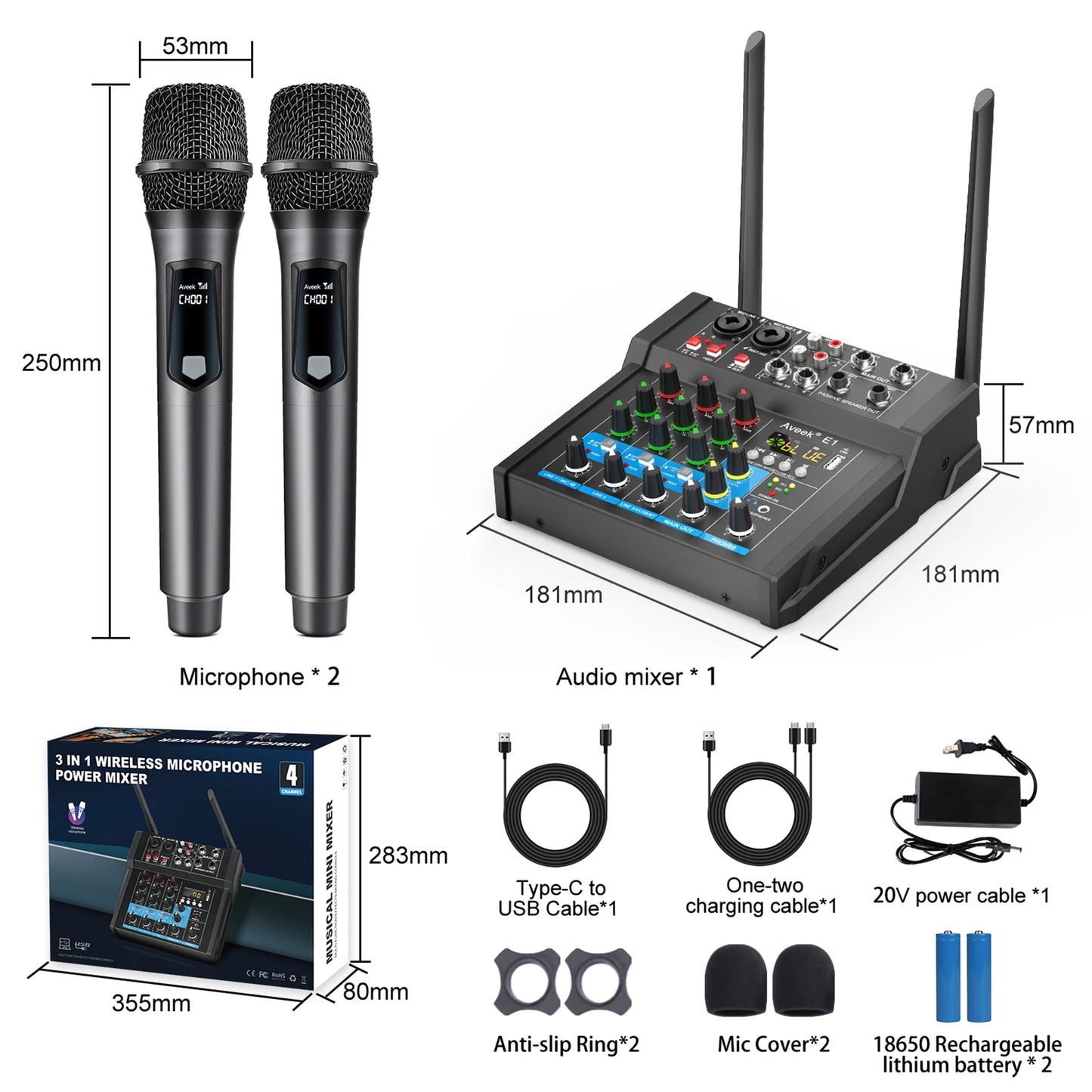 Aveek Bluetooth Audio Mixer with Dual Wireless Microphones