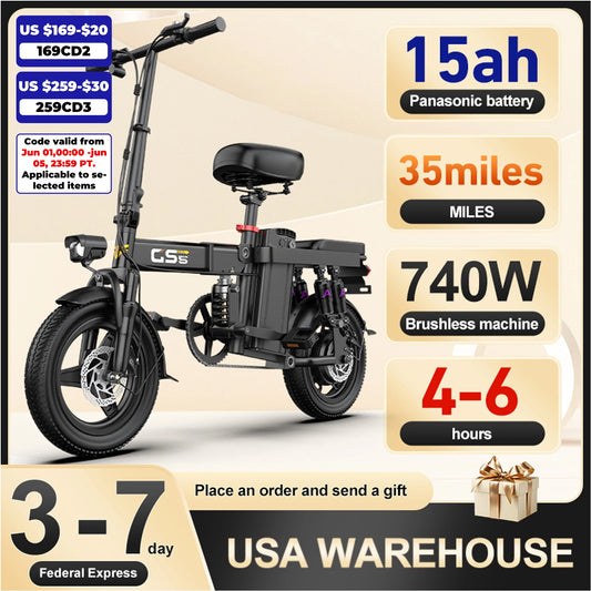 Terrosor GS5 740W Folding Electric Bike For Adults 48V 15Ah 32 Mile Range
