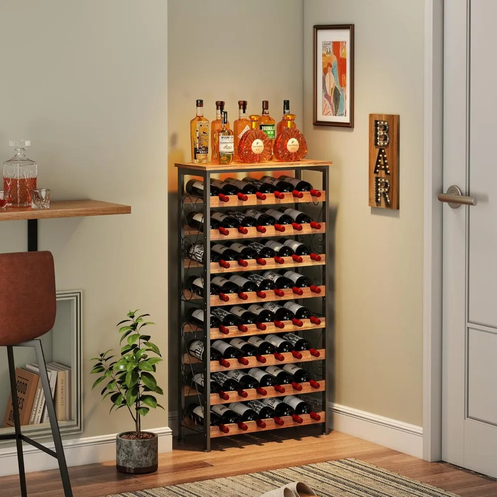 Freestanding Eight Tier Wooden Wine Rack For Floor Storage