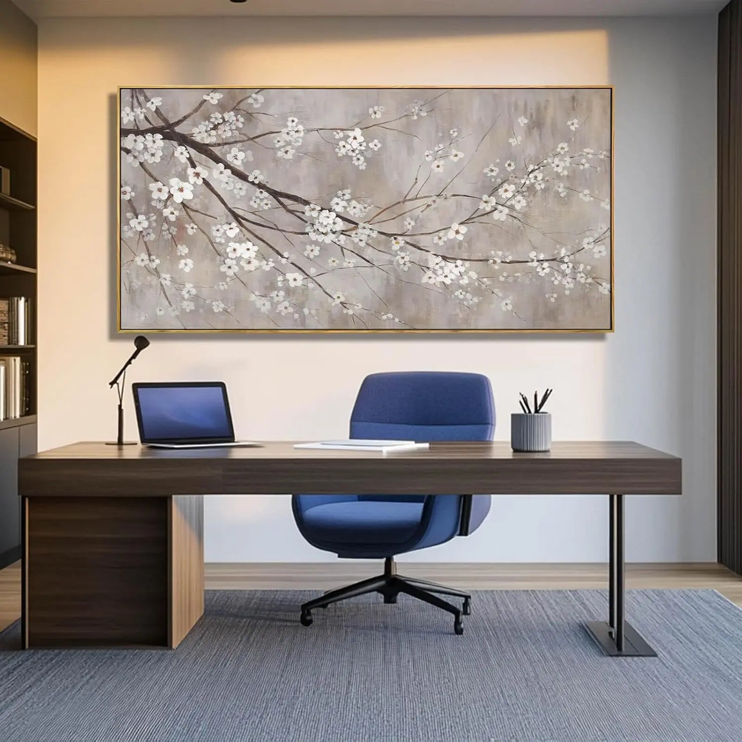 Plum Blossom Canvas Wall Art White Flowers 24 By 48 Inches
