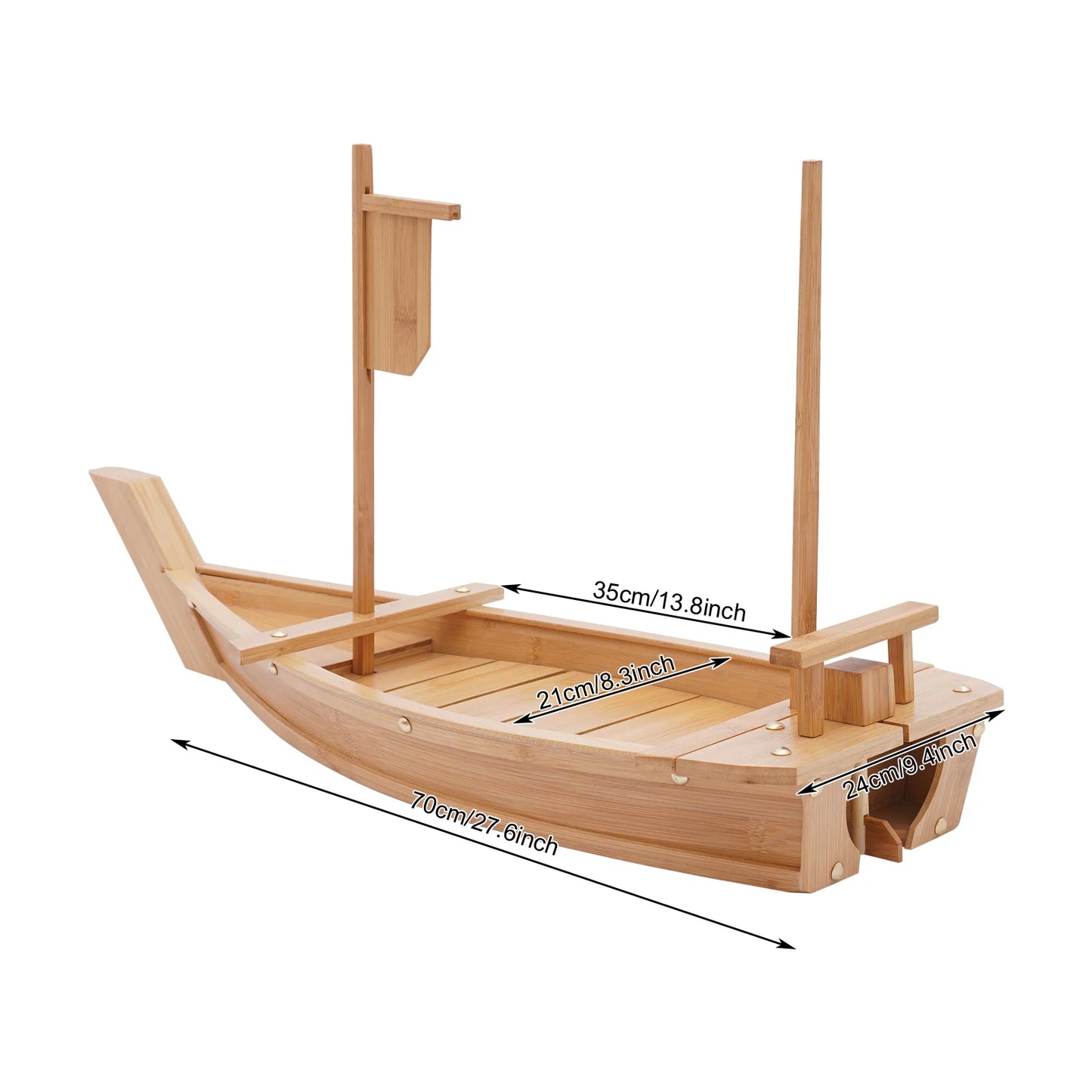 Large Sushi Boat Bamboo Serving Tray With Dry Ice Smoke Effect For Japanese Restaurant Platter
