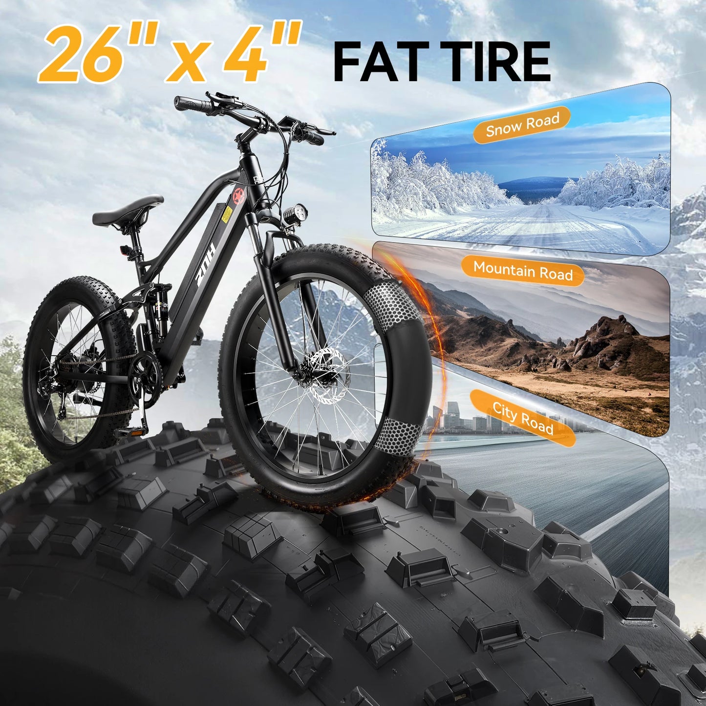 ZNH 1000W Fat Tire Electric Bike For Adults 26 MPH 48V 13Ah