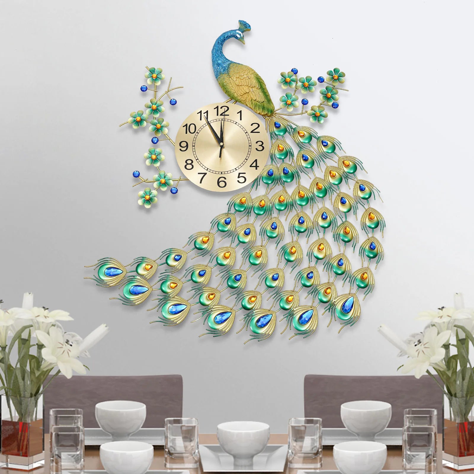3D European Style Peacock Wall Clock for Modern Decor - Antland Marketplace