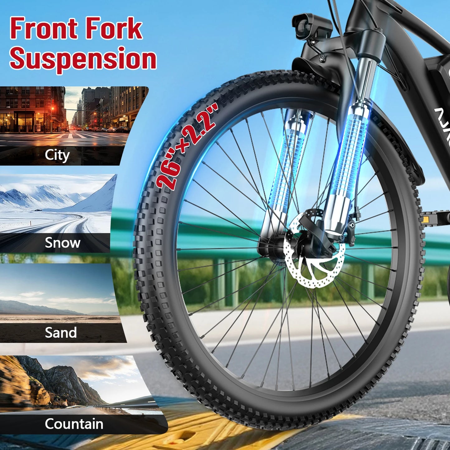 26 Inch Electric Bike For Adults 1000W Peak Motor 25MPH Commuter Ebike