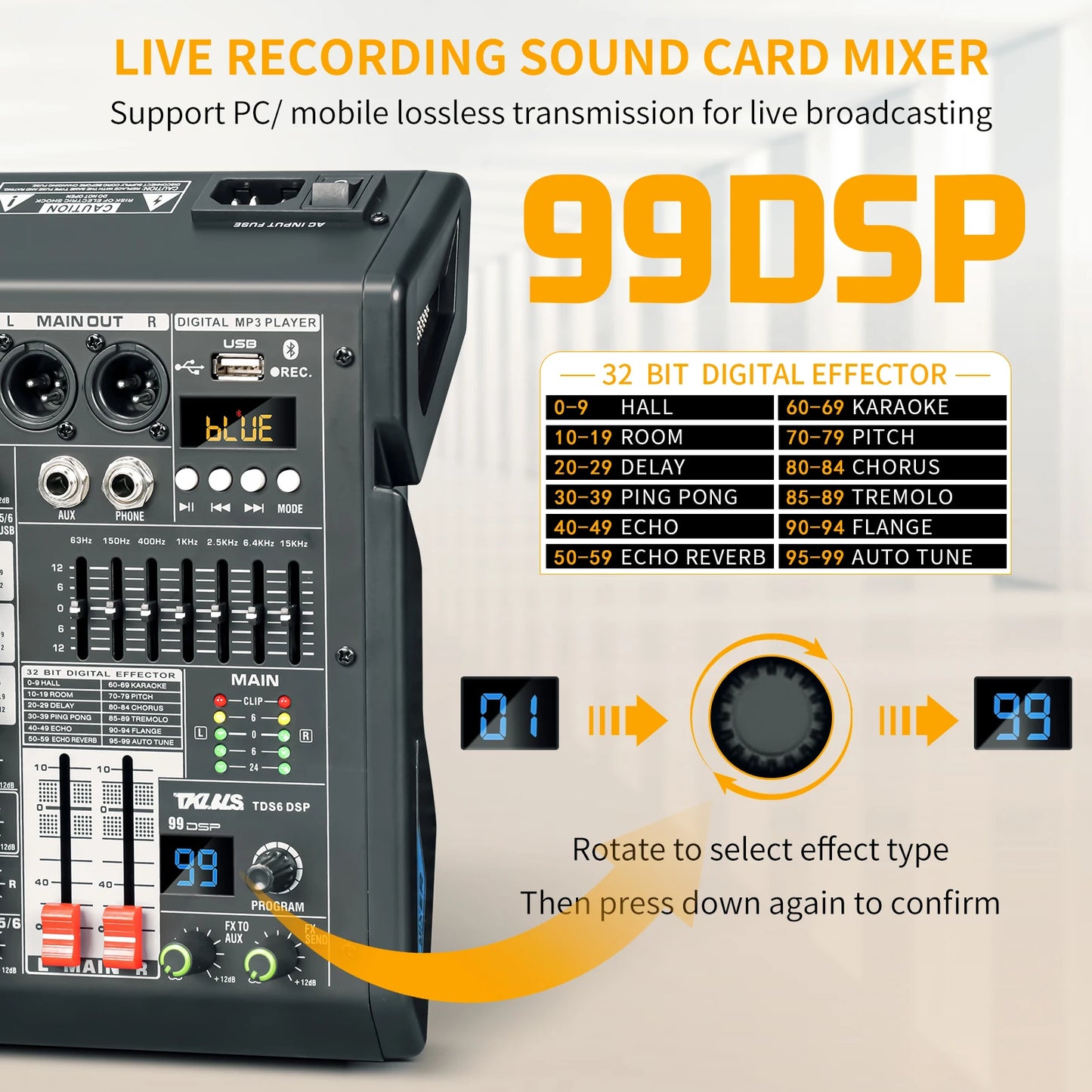 Tklbls TDS6 6-Channel Mixer with 99 Effects and USB