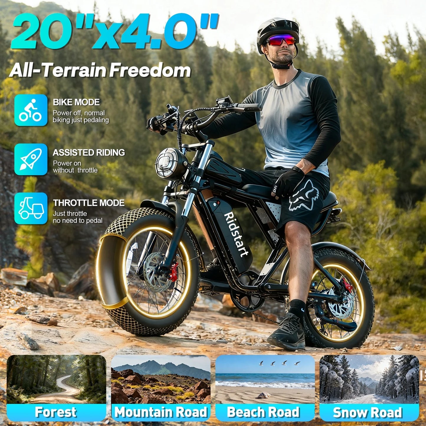 Ridstar Q20 1500W Fat Tire Electric Bike For Off Road Snow