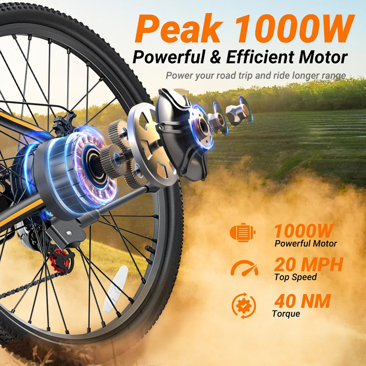 M26 Electric Bicycle 1000W Peak Motor 360Wh 26 Inch Ebike