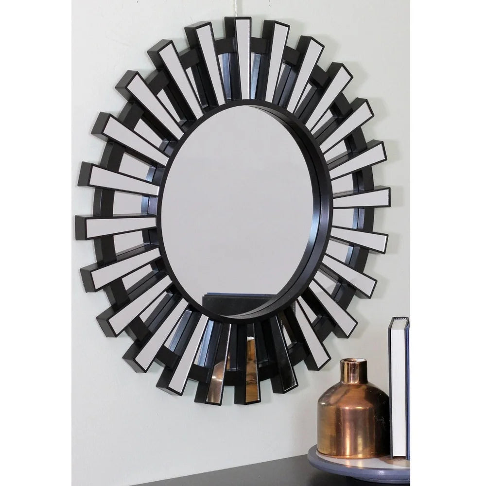 Black Sunburst Round Wall Mirror 25.5 Inch Decor Accent