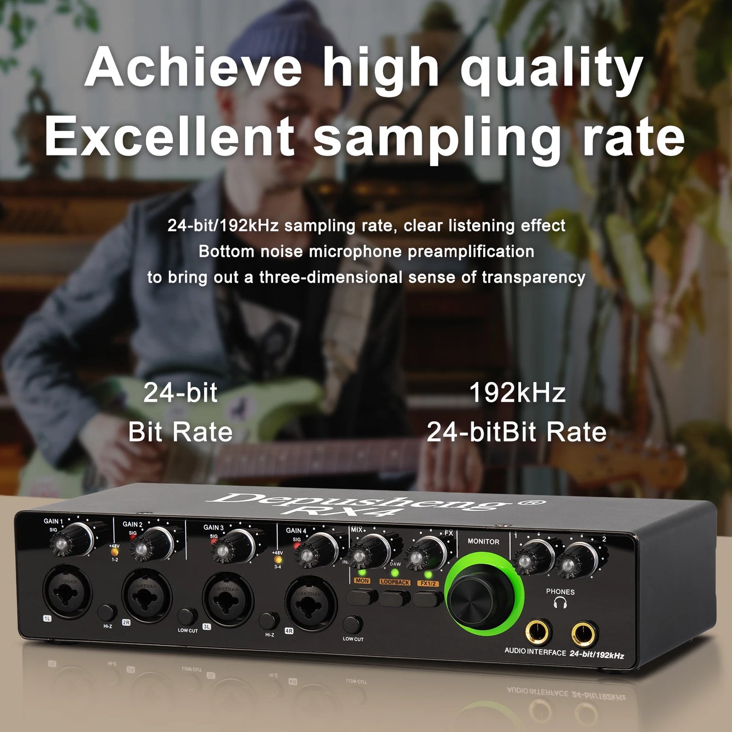 Professional 4 In 2 Out Audio Interface Sound Card
