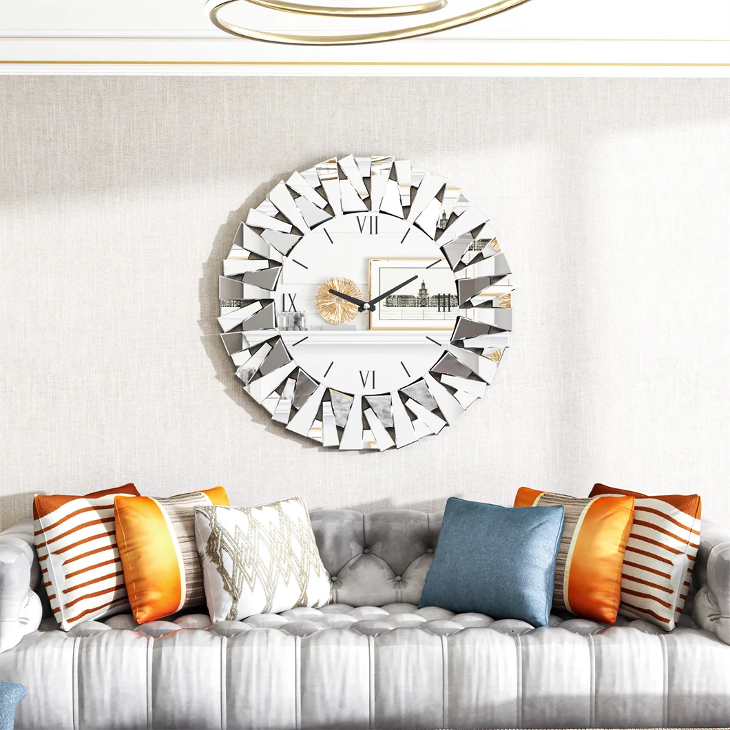 Large 3D Mirrored Wall Clock Sunburst Design 32 Inch - Antland Marketplace