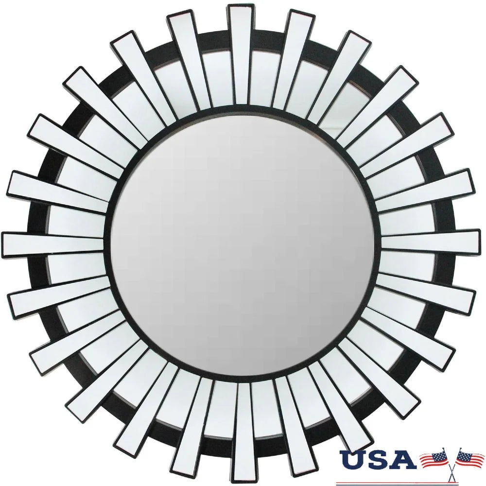 Black Sunburst Round Wall Mirror 25.5 Inch Decor Accent