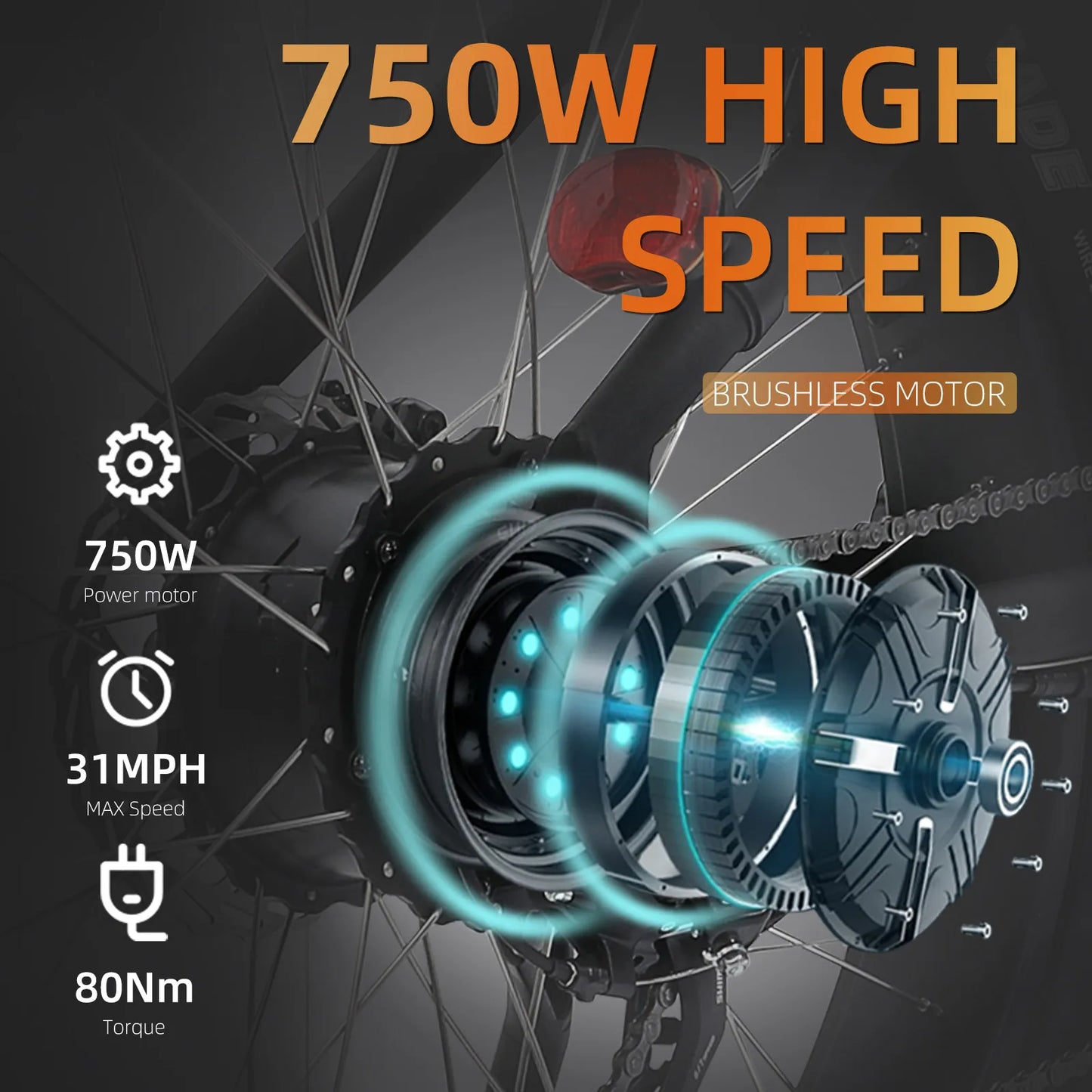 Electric All Terrain Fat Tire Mountain Bike 750W Class 3 Ebike 48V 15Ah