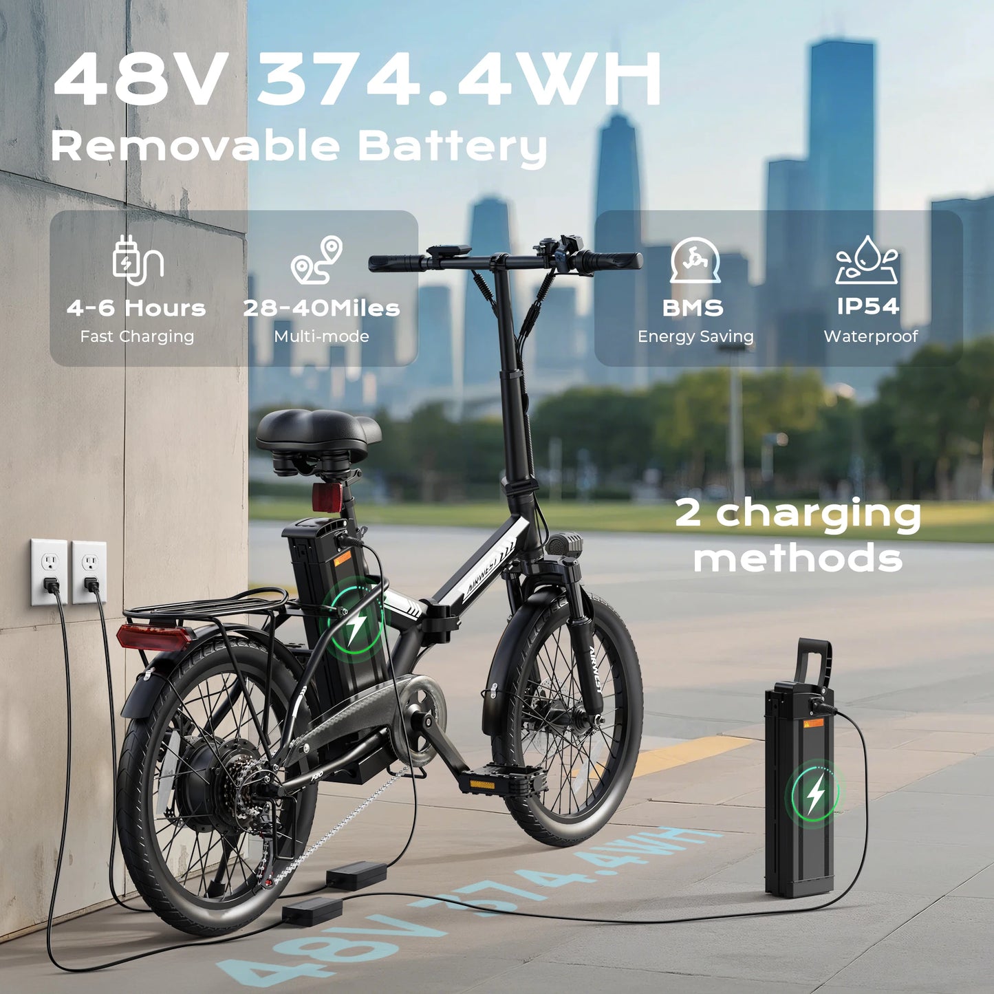 Airwest F20 Adult Electric Bike 750W Peak Motor 20 Inch Tires