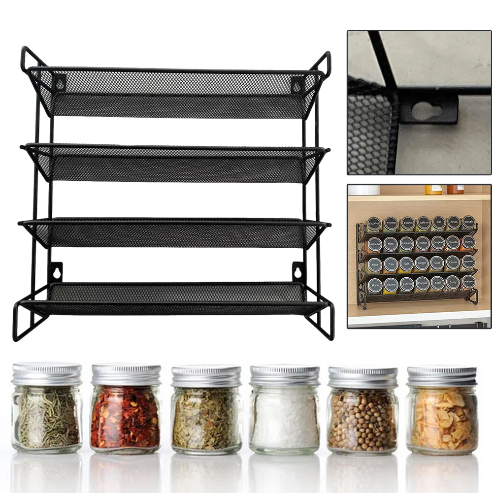 4 Tier Spice Jar Organizer Space Saving Metal Kitchen Rack