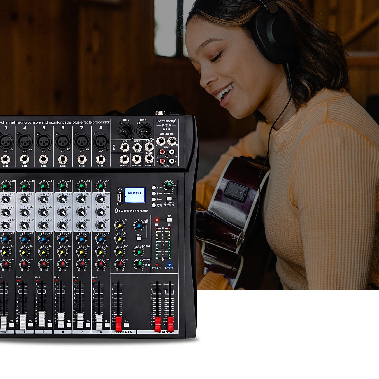 Professional 8 Channel Audio Mixing Console With Bluetooth