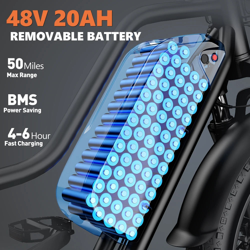 Electric Bike for Adults 1500W 20Inch Removable Battery