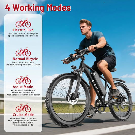 26 Inch Electric Bike For Adults 1000W Peak Motor 25MPH Commuter Ebike