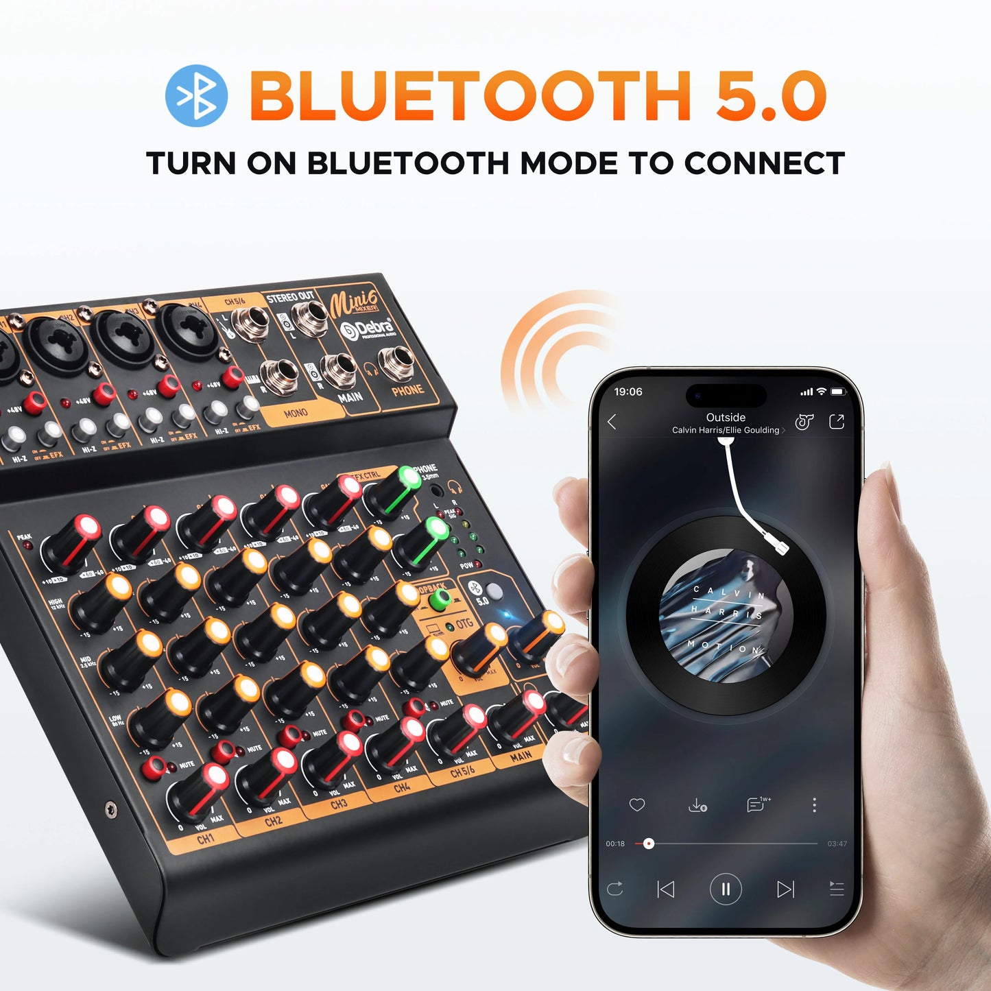 Mini 6 Bluetooth 6-Channel DJ Mixer with Reverb Sound Card