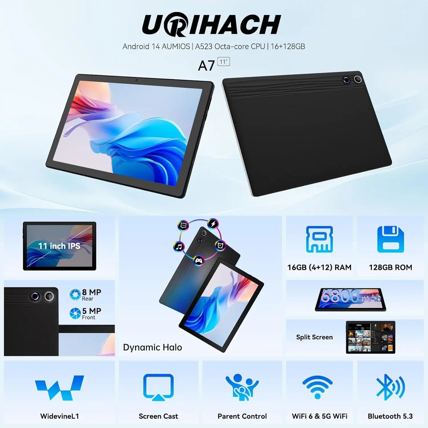 Urao A7 11 Inch Android Tablet 16GB RAM 128GB ROM WiFi 6