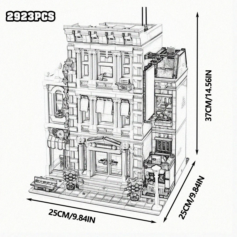 MOC Model Street View Restaurant Cafe Corner Police