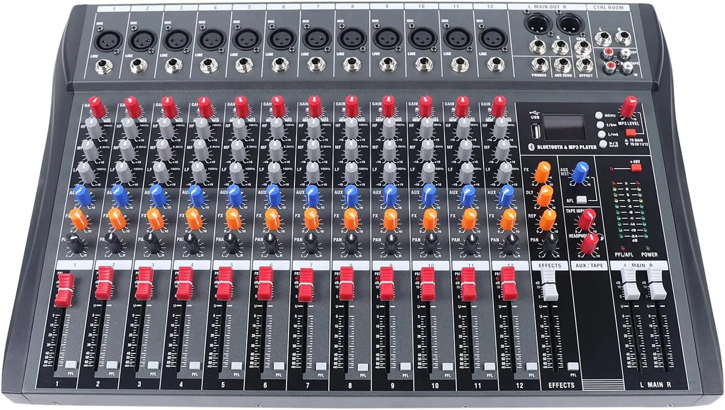 12 Channel Professional DJ Audio Mixer with Bluetooth Input