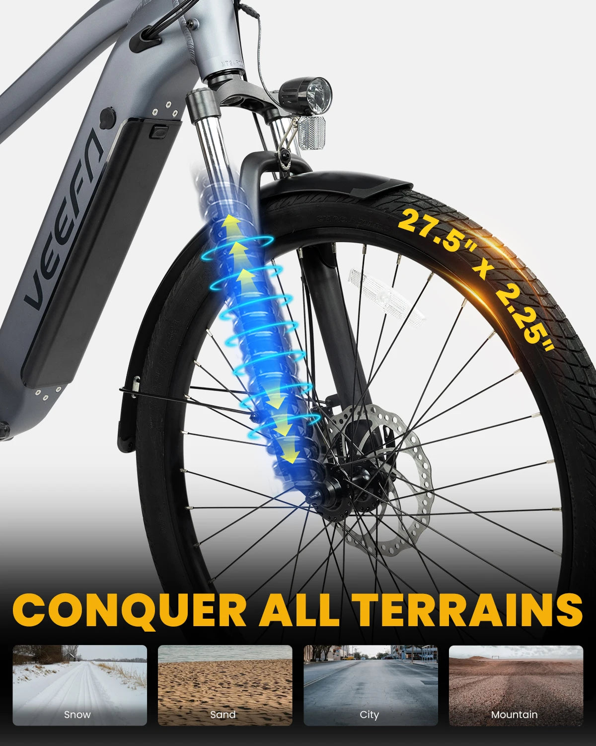 VEEFA Peak 1000W Electric Bike For Adults 27.5in 48V Removable Battery