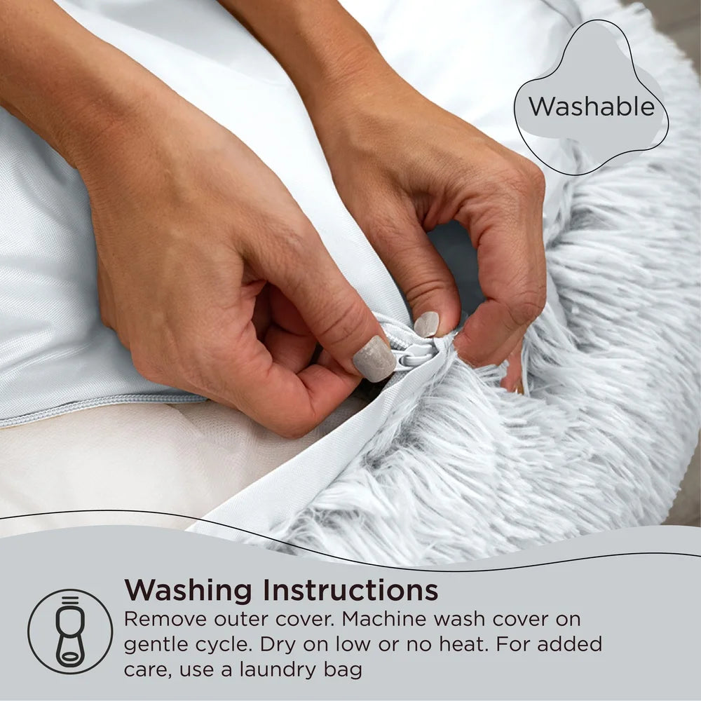 Soft Calming Donut Pet Bed Plush Fur Comfort Bolster Mattress For Small And Medium Dogs Or Cats Dirt Resistant Easy Wash