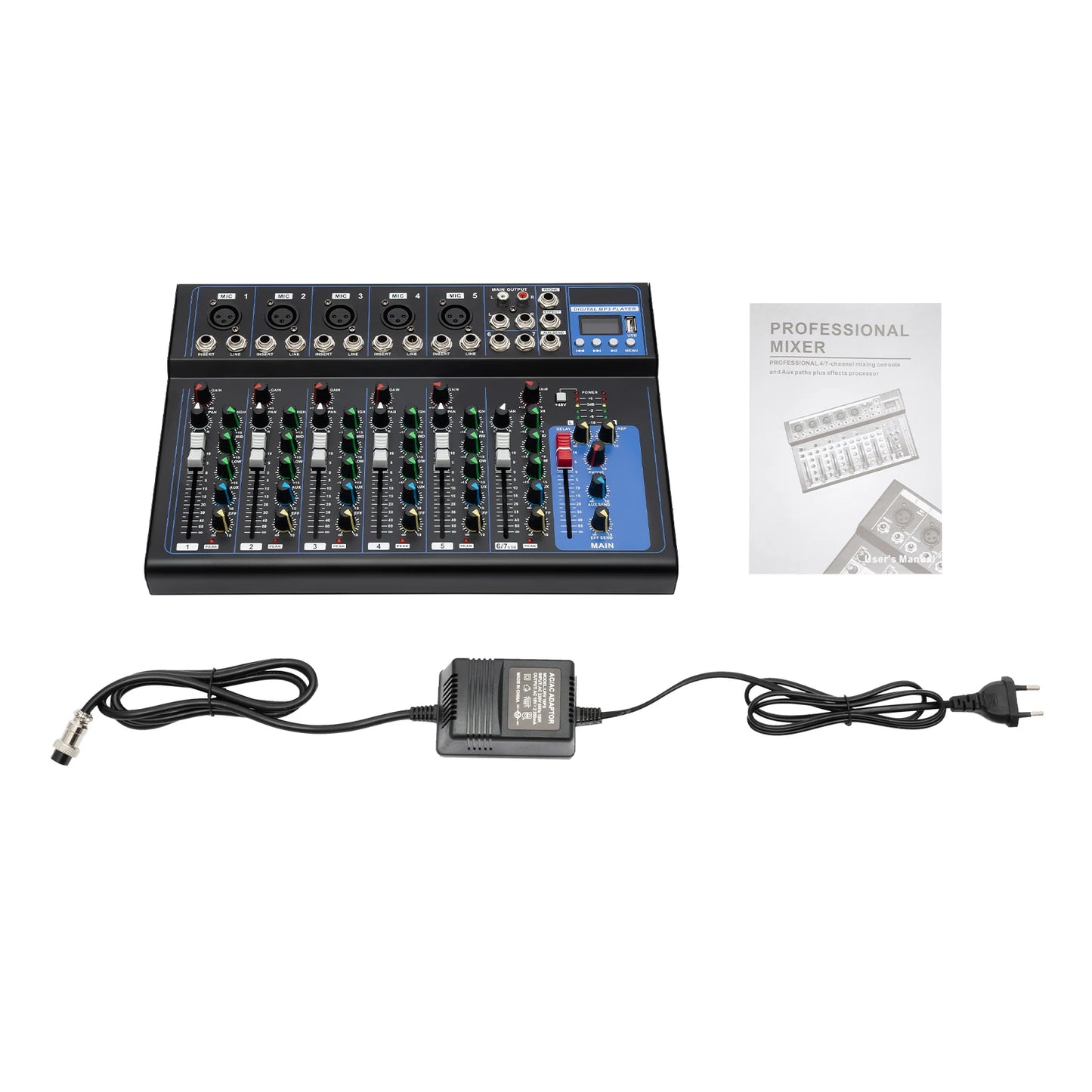 Professional 7/8 Channel Mixer with Bluetooth and USB Input