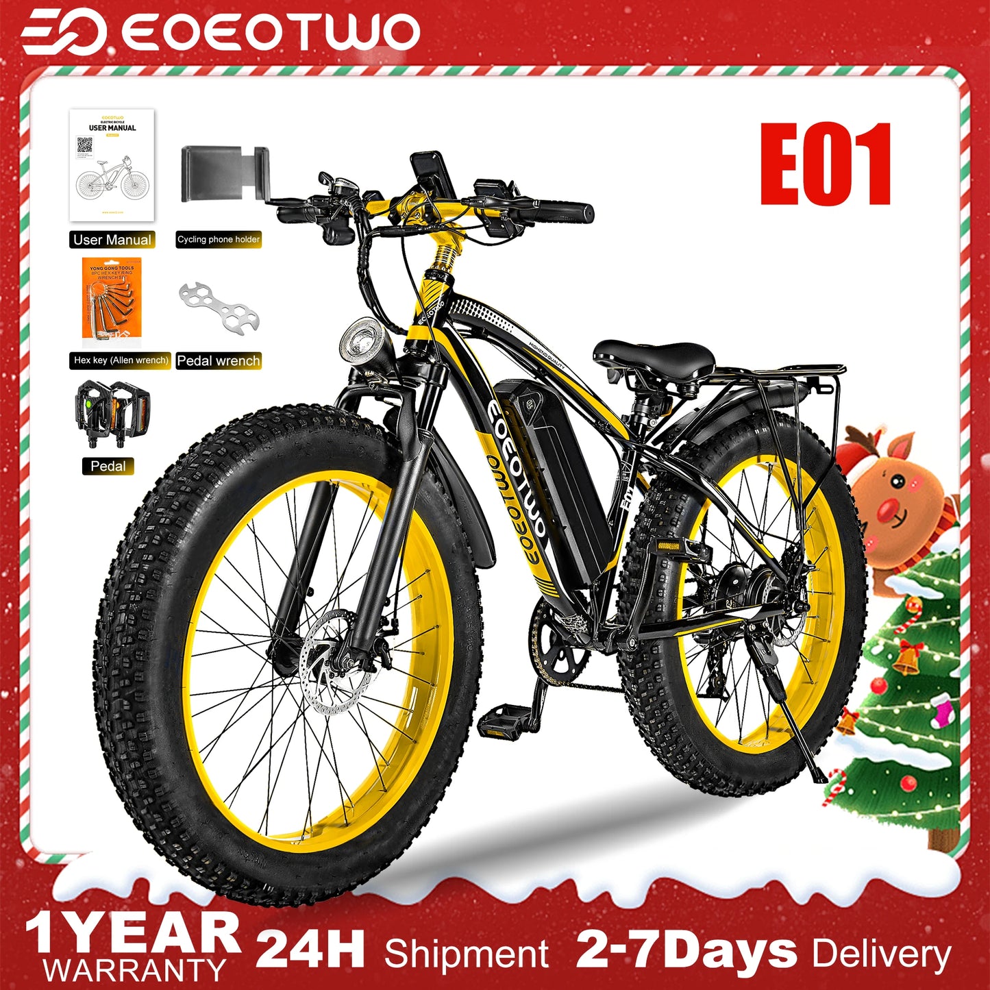 EOEOTWO E01 1500W Fat Tire Electric Bike 34MPH 60 Miles With 1 Year Warranty