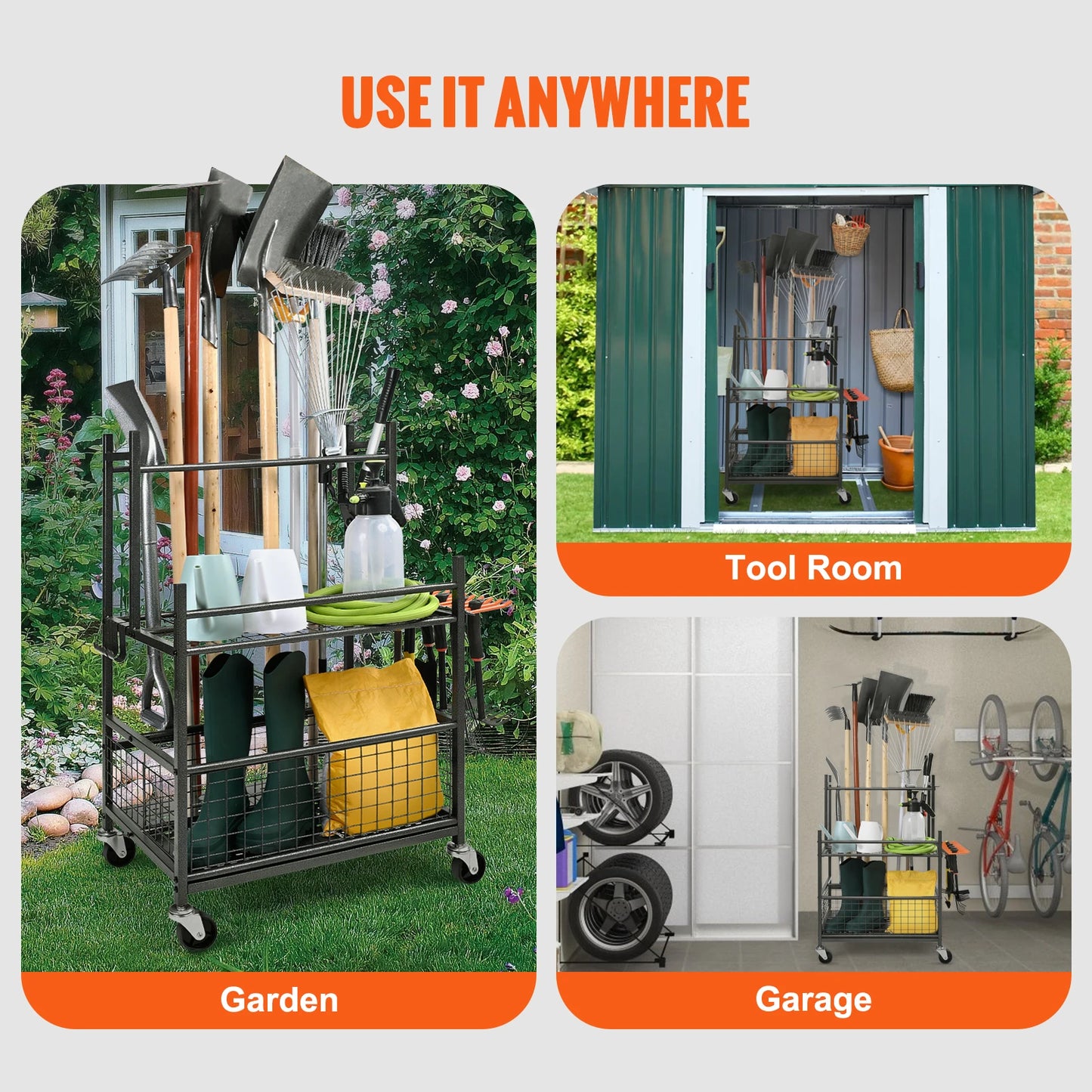 SucceBuy 16 Slots Garden Tool Organizer Tower Rack Hooks