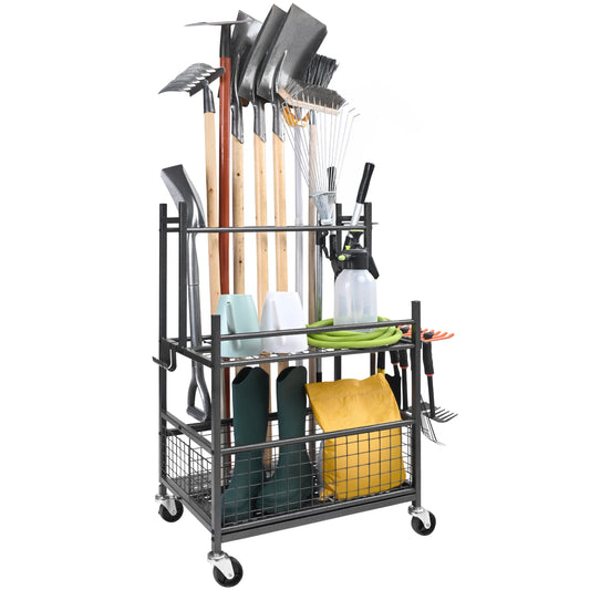 SucceBuy 16 Slots Garden Tool Organizer Tower Rack Hooks