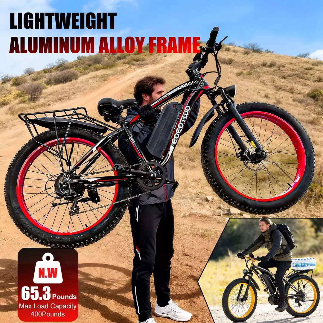 EOEOTWO E01 Electric Fat Tire Mountain Bike 1500W Peak Motor 34MPH 60 Mile Range