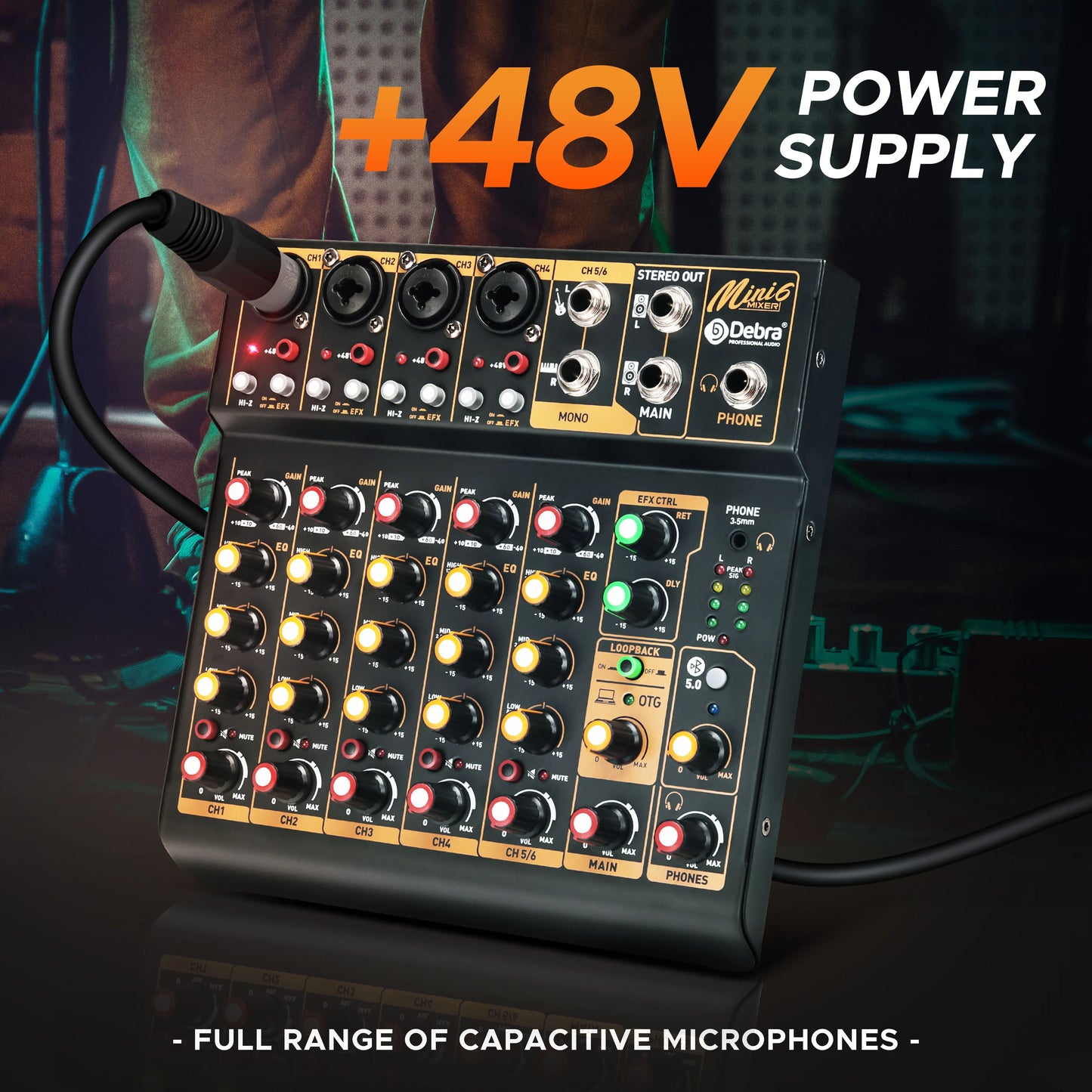 Mini 6 Bluetooth 6-Channel DJ Mixer with Reverb Sound Card