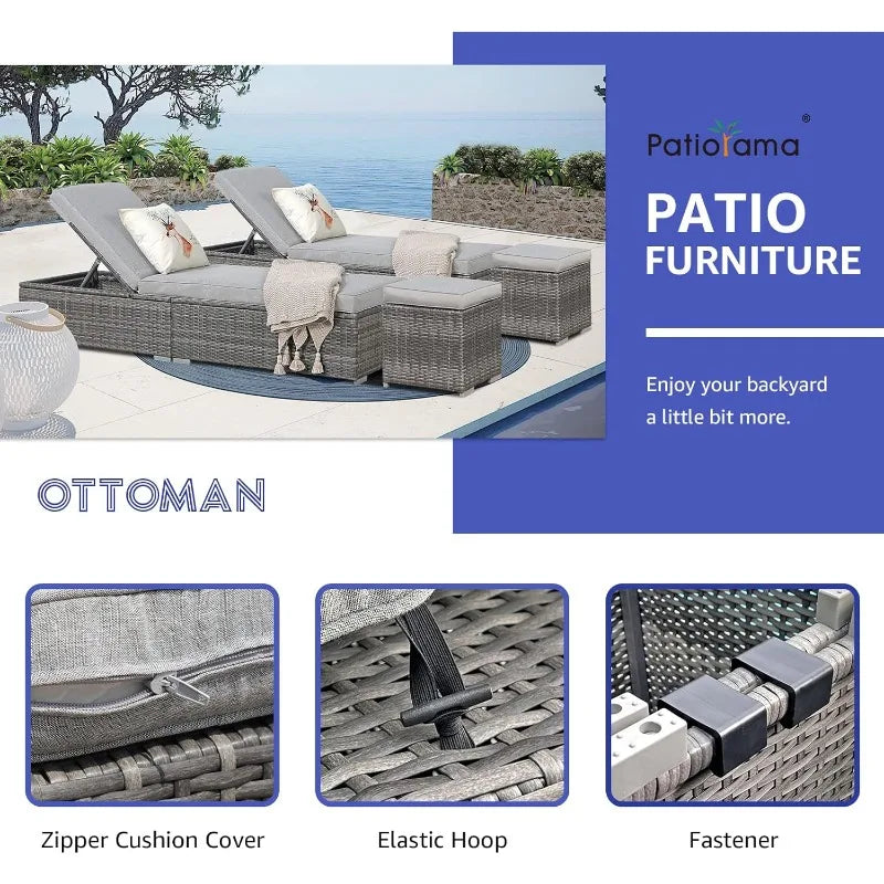 Hign-concerned 4 Piece Patio Chaise Lounge Set With Ottoman