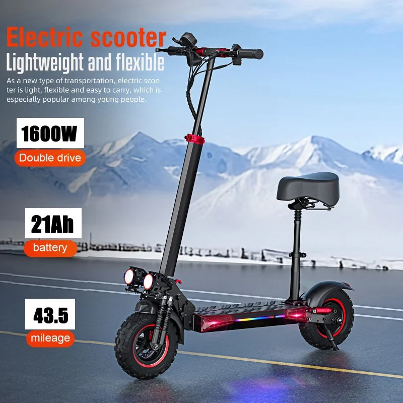 11 Inch Foldable Dual Suspension Electric Scooter 48V 21Ah Fast 55kmh
