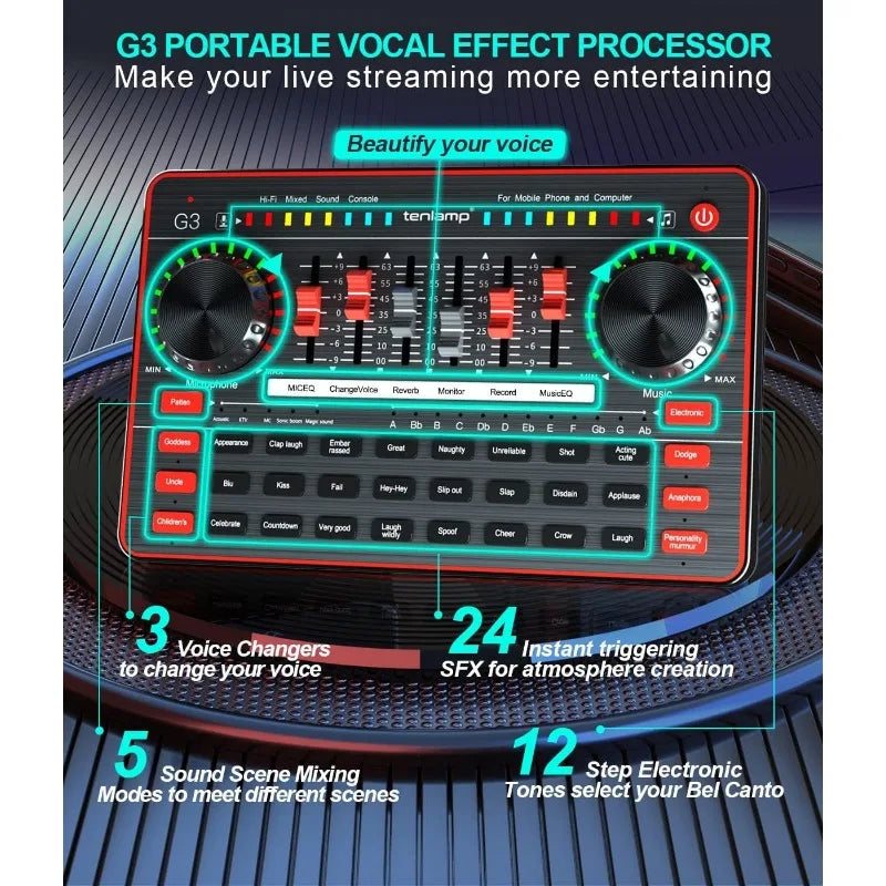 Audio Mixer and Microphone Set with Voice Changer
