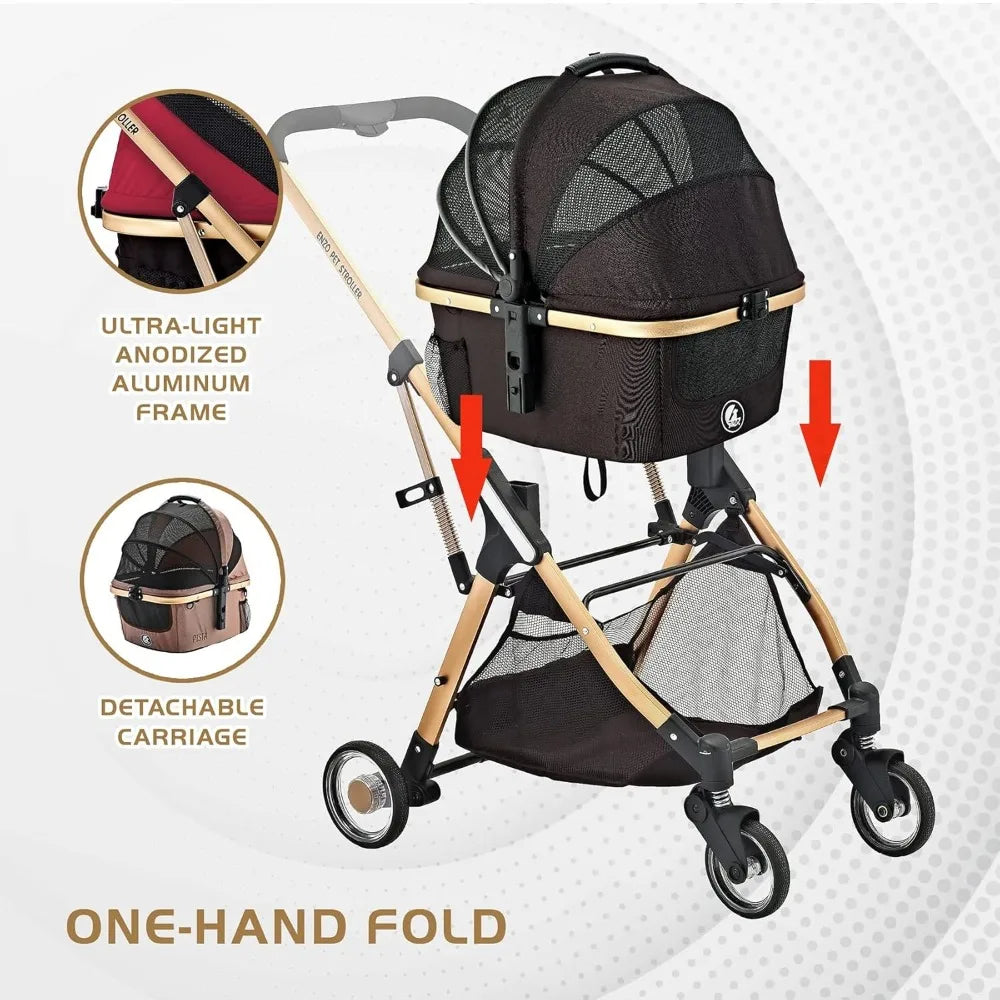 Pista Super Lightweight 3 In 1 Pet Stroller Carrier And Car Seat Red Aluminum Frame