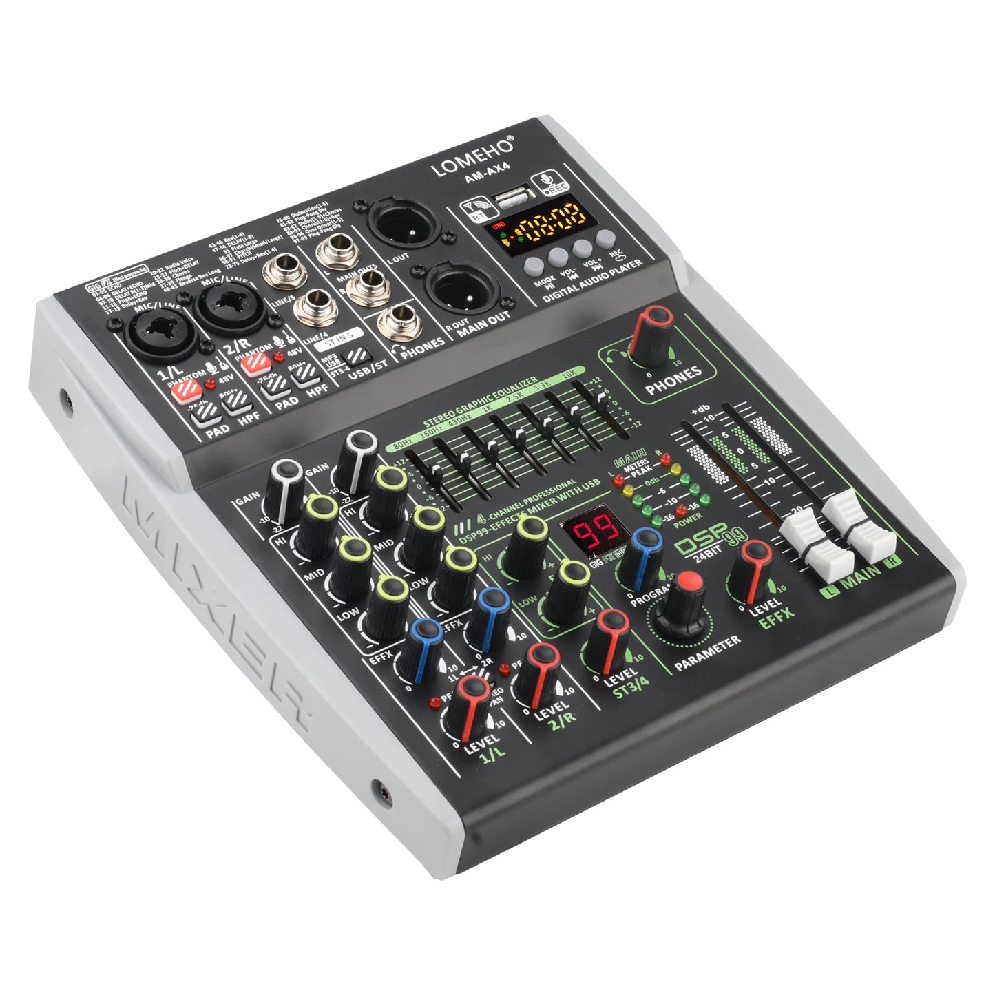 4/6 Channel Lomeho Audio DJ Mixer with Bluetooth and DSP Effects