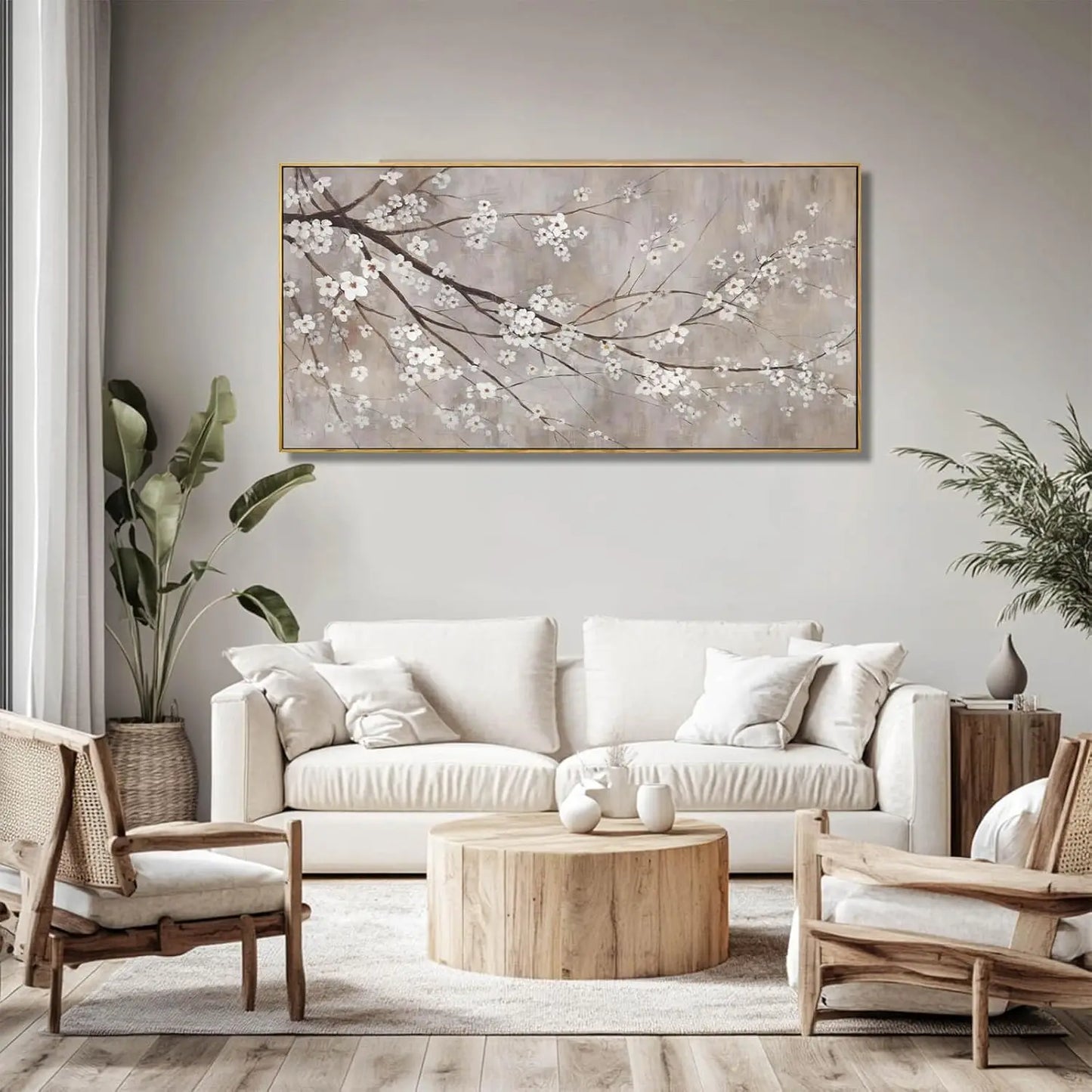 Plum Blossom Canvas Wall Art White Flowers 24 By 48 Inches