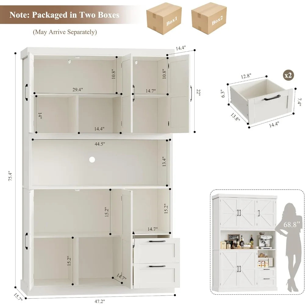 Farmhouse 76 Inch Tall Kitchen Pantry Cabinet With Microwave