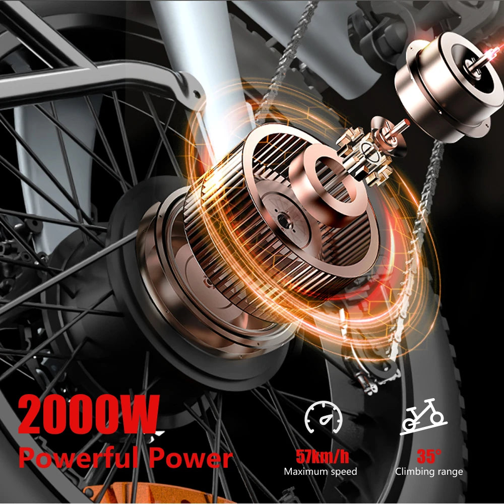 HX Q3 2000W Foldable 20 Inch Fat Tire Electric Bike Removable Battery 48V 20Ah