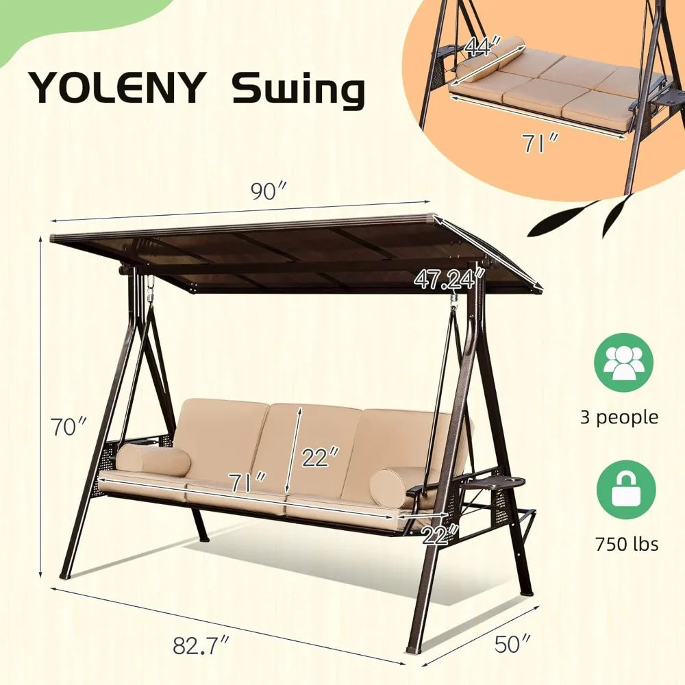 Oversized Outdoor Porch Swing With Hardtop 3 Seat Patio