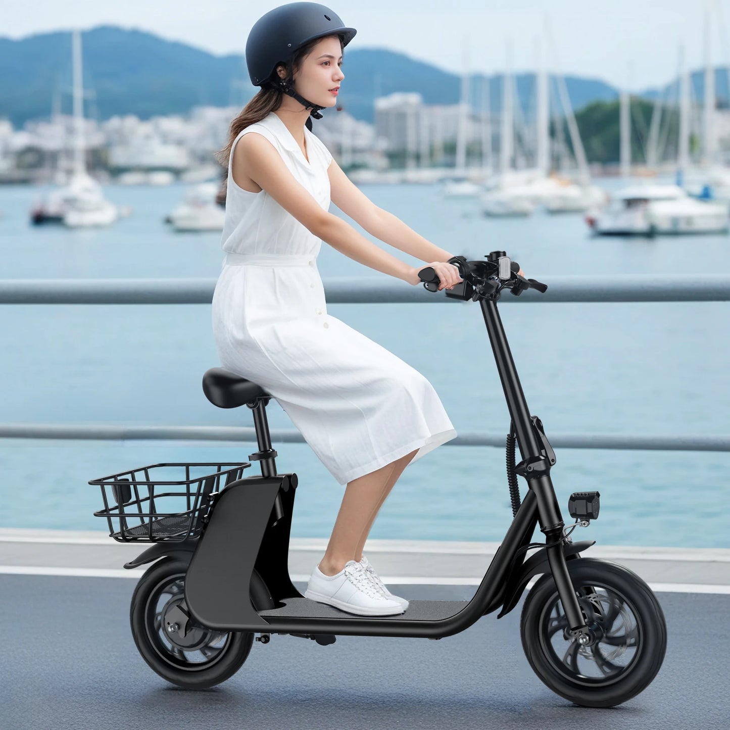 450W Adult Electric Scooter With Seat And Basket For Pets