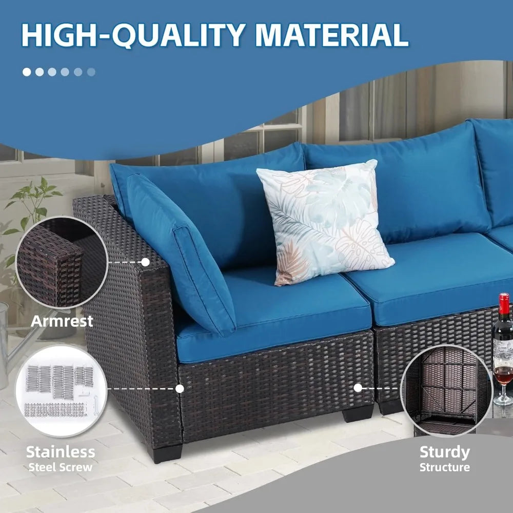Angduo 7 Piece Outdoor Rattan Sectional Sofa Set Furniture